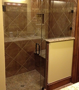 Shower Door With Inline Panel and Notched Pony Wall